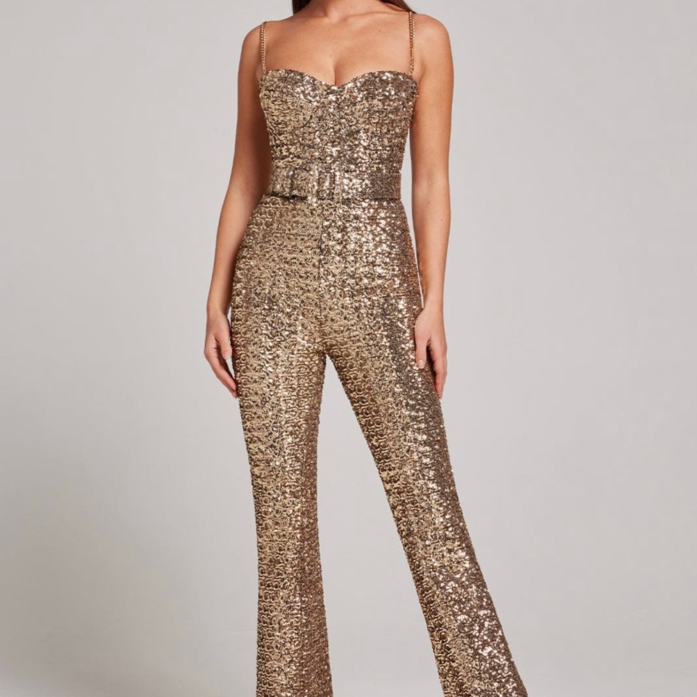 Nadine Merabi LUCINDA GOLD JUMPSUIT!